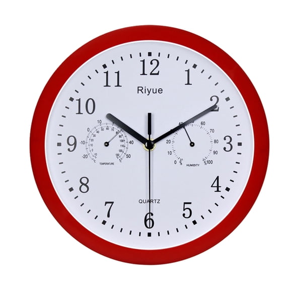 Round Wall Clock with Thermometer and Hygrometer Battery Operated Clock Decors