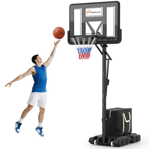 Costway 8ft-10ft Adjustable Height 44" Shatterproof Outdoor Portable Basketball System (Adult)