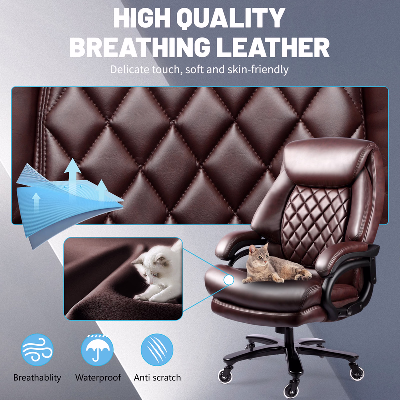 Qusaphy 800LBS Big and Tall Executive Office Chair, PU Leather Ergonomic Desk Chair with Adjustable Backrest and Thick Padded Cushion, Heavy Duty Chair for Home or Office Black