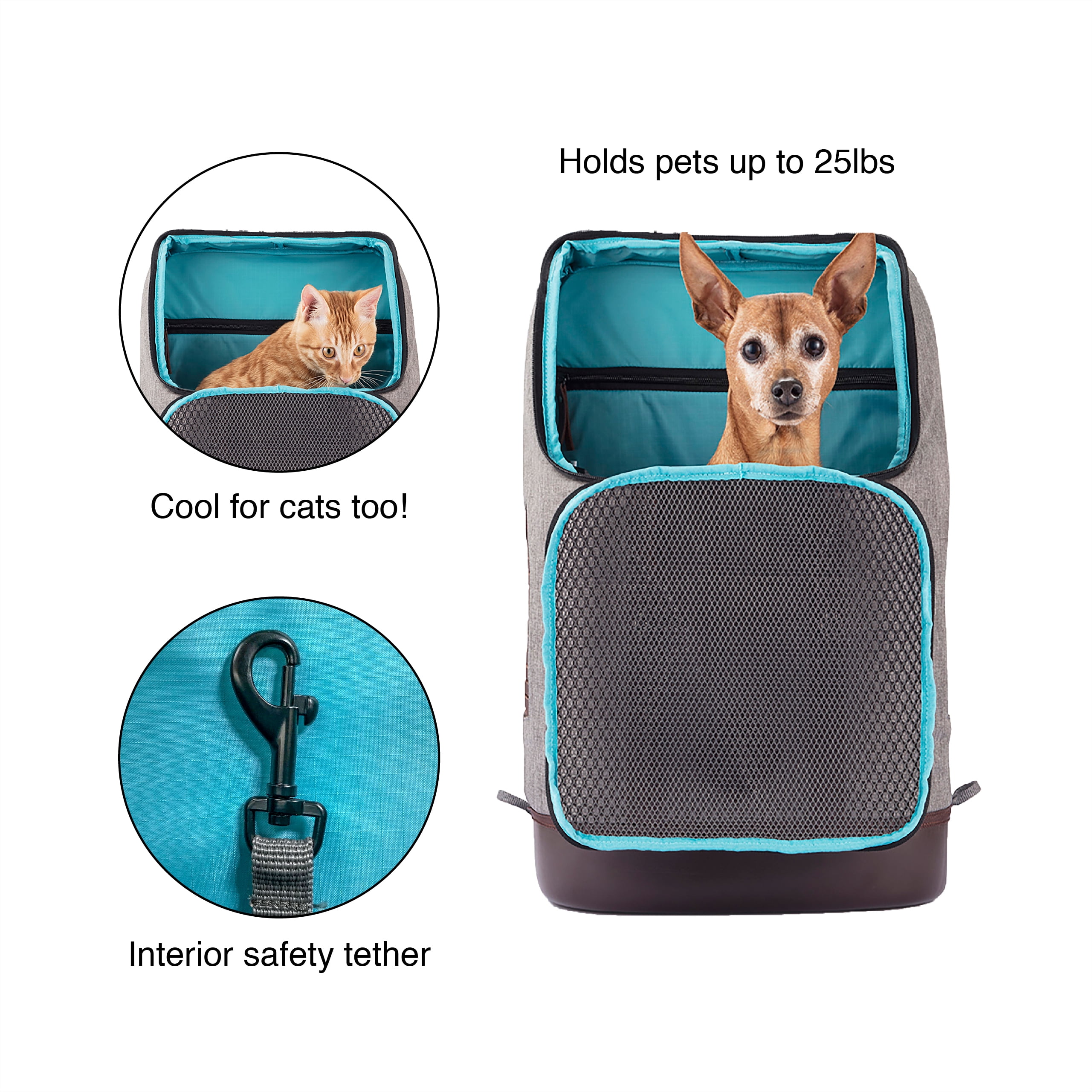 Kurgo Rucksack Dog Carrier Backpack for Small Pets - Dogs and Cats | TSA Airline Approved | Hiking or Travel | Waterproof Bottom | Heather Grey