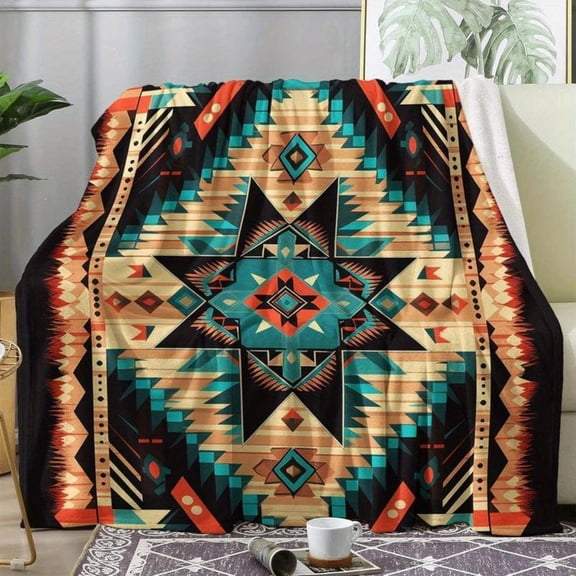 [60x50inch] Soft Funny Throw Blanket Super Cozy King Size - Western-Inspired Plush Flannel - Southwestern Aztec-Style Pattern All-Season Couch Bed Sofa Blanket