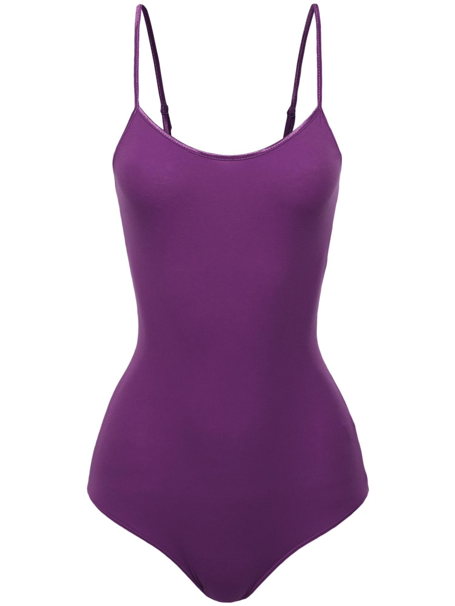 FashionOutfit Women's Solid Crew Neck Adjustable Spaghetti Strap Bodysuit