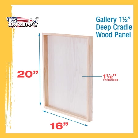 U.S. Art Supply Unfinished Cradled Wood Panels for Painting, 2 Pack of 16x20 inch - Gallery Birch Wooden Canvas Boards 1-1/2 Deep - Mixed-Media Craft, Acrylic, Oil, Encaustic, Paint Pouring
