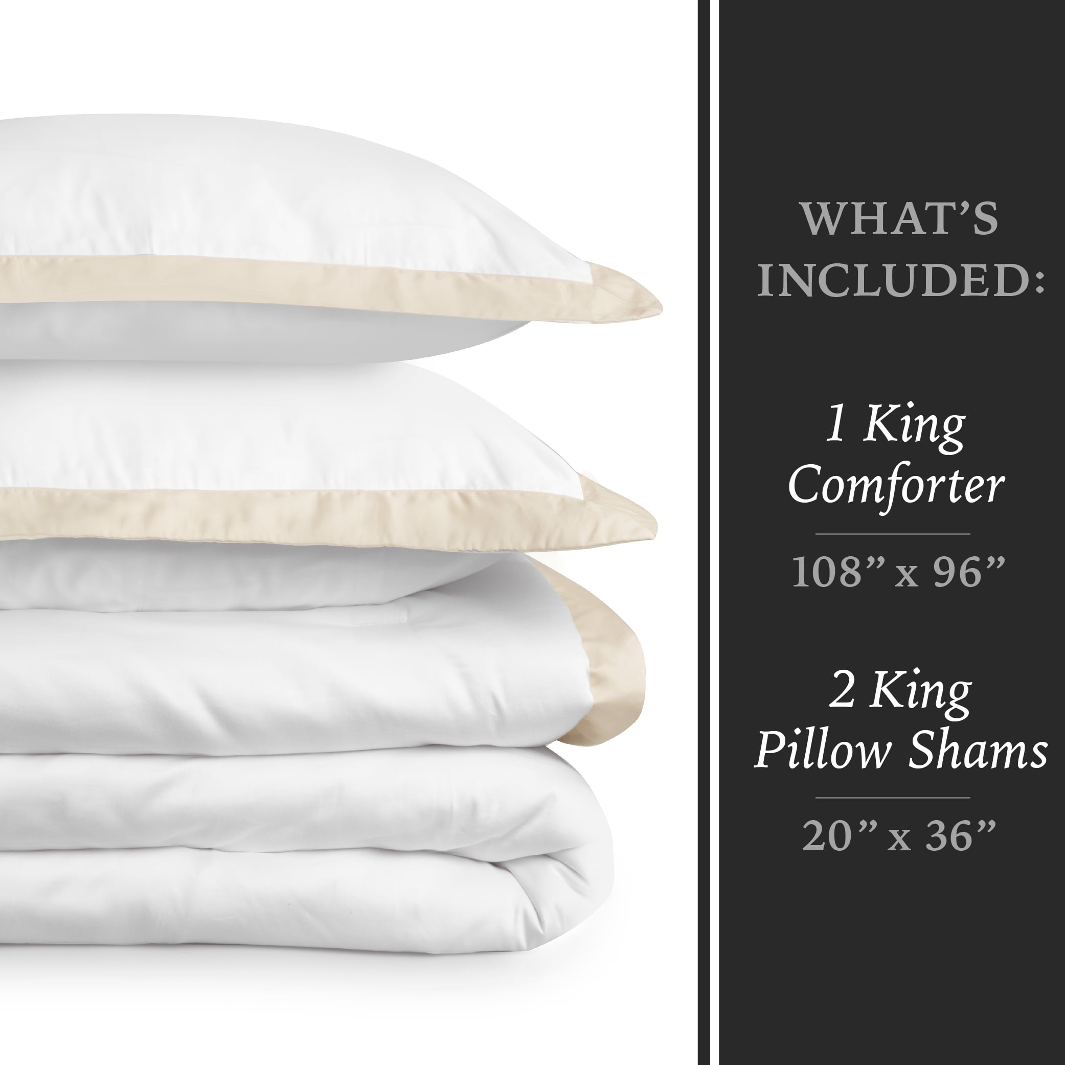 Hotel Style 3-Piece Beige/White Egyptian Cotton-Rich Blend Luxury Comforter Set, King