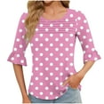 thumbnail image 2 of GERsome Women's Short Sleeve T-Shirts 3/4 Ruffle Sleeve Crew Neck Loose Fit Shirts Polka Dots Summer Casual Tunic Tops, Sizes S-3XL, 2 of 7