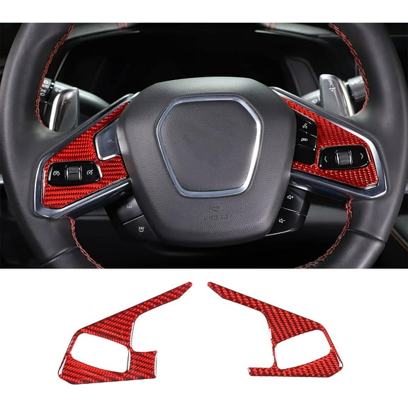 TINKI Soft Carbon Fiber Steering Wheel Button Cover Sticker Fit for Chevrolet Corvette C8 2020-2023, Car Steering Wheel Panel Protection Frame Molding Sticker Trim