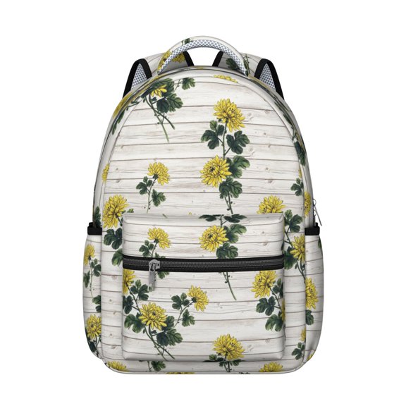 Sunflower and Plank White Pattern Backpack for School, Cute School Bag with Adjustable Shoulder Straps and Padded Back, 15.3"x11"x7.1"