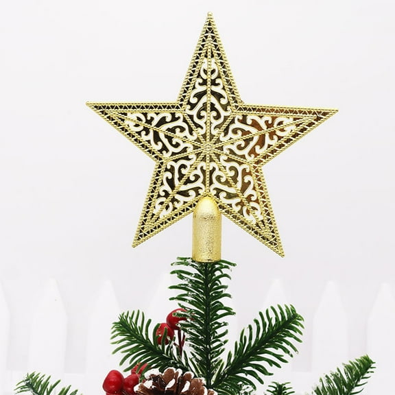 Christmas Tree Topper, 6" Gold Glittered Star with Hollow Design, Tree Topper Star for Christmas Tree Decoration