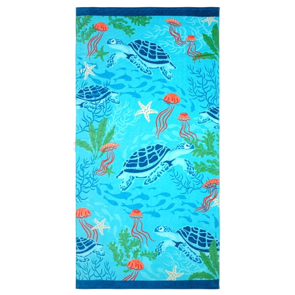 Oversized Cotton Blend Blend Beach Towel, 36 x 72 in, Sea Turtle