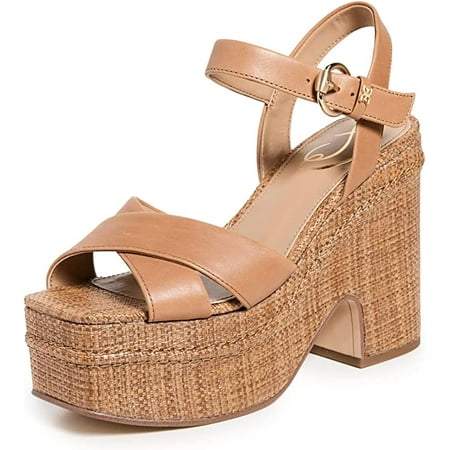 

Sam Edelman Trianna Cuoio Brown Square Open Toe Ankle Strap Block Heeled Sandals (Cuoio Brown 6.5)