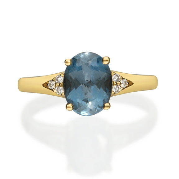 Gin & Grace 10KT YG Genuine London Blue Topaz and Diamond Accent Ring.