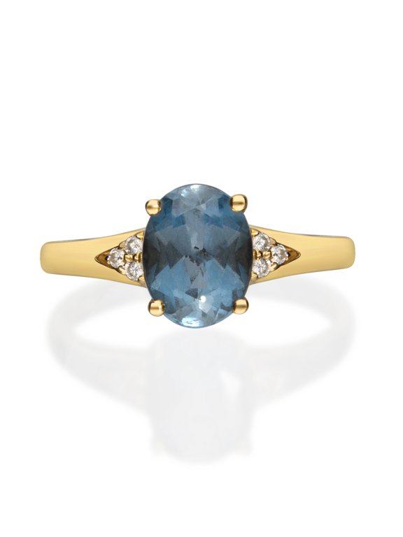 10KT YG Genuine London Blue Topaz and Diamond Accent Ring.
