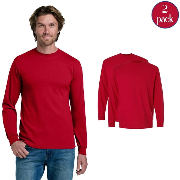 Gildan Men's DryBlend Long Sleeve T-Shirt, Moisture-Wicking, Printable, Solid Red, 2-pack, S