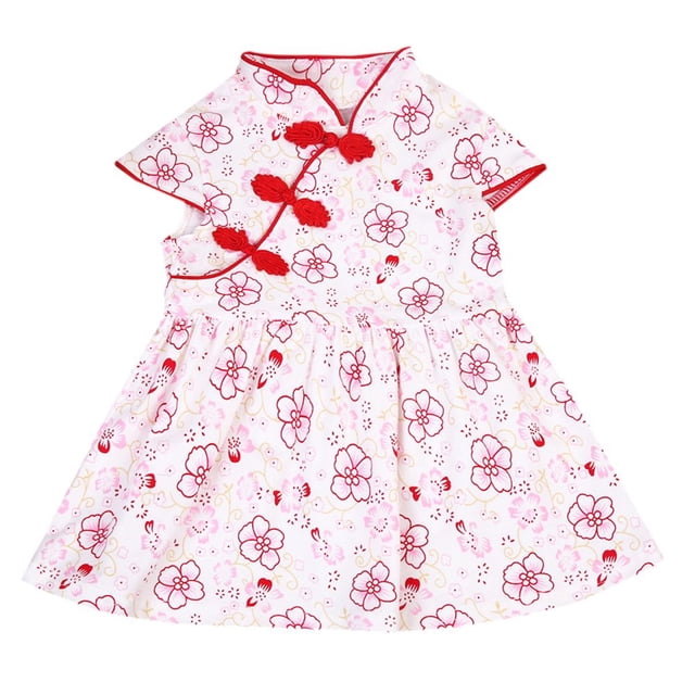 Bébés Filles Cheongsam Robe Classique d'Été Imprimé Floral dans la Saint-Valentin 6M-4Y