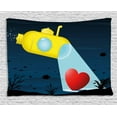 thumbnail image 1 of Yellow Submarine Decor Tapestry, Illustration of a Underwater Submarine Finding a Heart Image, Wall Hanging for Bedroom Living Room Dorm Decor, 60W X 40L Inches, Yellow Dark Blue, by Ambesonne, 1 of 2
