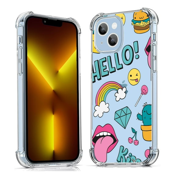 Chat Expression Set Clear Case for iPhone 13,Aesthetic Art Design Case for Men Women,Unique Soft Transparent TPU Bumper Case Cover