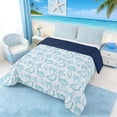 thumbnail image 3 of Manfei Teal White Seashell Bow Starfish Queen Comforter Set for Kids Boys and Girls, Cartoon Sealife Bedding Comforter Set, Navy Reversible 3-Piece, 1 Comforter and 2 Pillowcases, 3 of 6