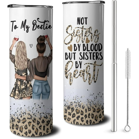 Best Friend Skinny Tumbler With Straw and Lid, Stainless Steel 20oz Insulated Besties Coffee Travel Mug, BFF Gifts Cups for Women and Girls