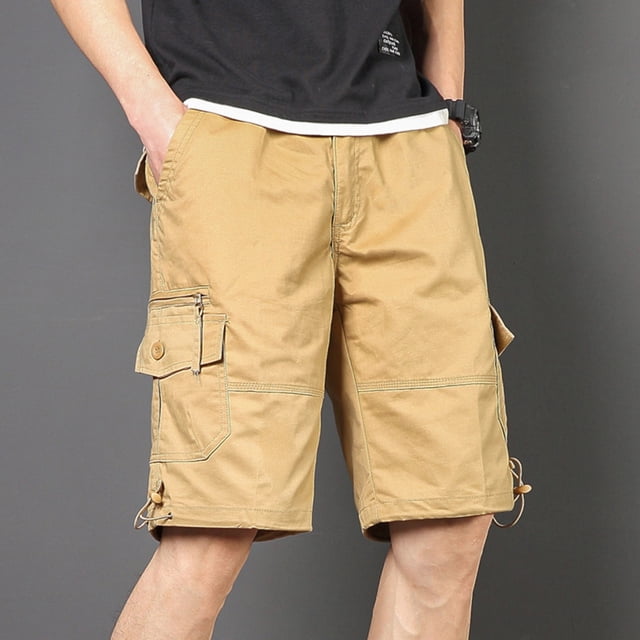 pstuiky Pantalones cortos para hombre, Pantalones cortos deportivos para hombre, con cinturón, múltiples bolsillos, botones y cremallera, para exteriores, de trabajo, hasta la rodilla.