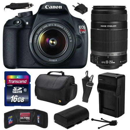 Canon EOS Rebel T5 (1200D) Digital SLR Camera with EF-S 18-55mm IS II and EF-S 55-250mm f/4-5.6 IS II Lens with 16GB Memory, Large Case, Battery, Charger, Memory Card Wallet, Cleaning Kit 9126B003