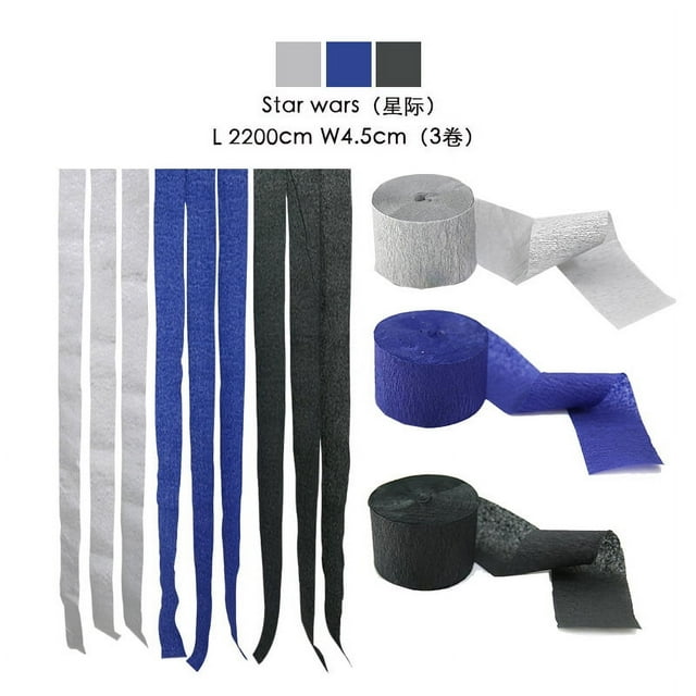 Nvzi Crepe Paper Streamers 3 Rolls , Pack of Grey,Dark Blue,Black Crepe Paper for Birthday Decorations, Baby Shower Decorations (1.8 Inch x 72 Ft/Roll)