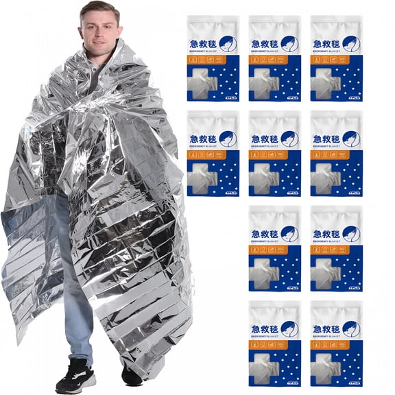 ARLAJO Emergency Blankets Mylar Thermal Blanket,10 Pack of Space Blanket 82 * 64 In. Survival Blankets Heavy Duty Camping Gear,First Aid