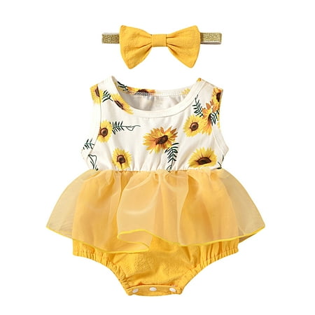 

One opening Baby Girl’s Sleeveless Mesh Yarn Stitching Romper and Headband