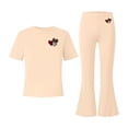 thumbnail image 6 of Girls Leopard Heart Clothing Set Teen 2 Piece Outfits Crewneck Oversized Short Sleeve Tops Flare Pants Sets School Loose Beige 13-14 Years, 6 of 6