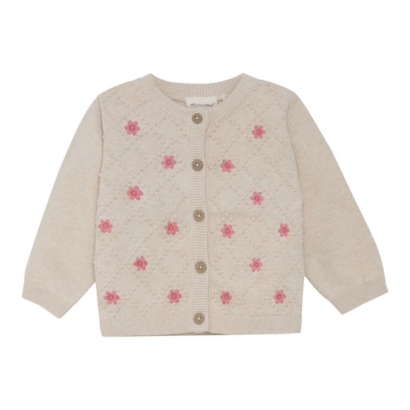 Minymo Cardigan en Coton Biologique - Fleurs sur Fond Beige Clair (12 Mois)