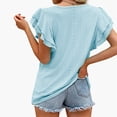 thumbnail image 5 of Tittly T Shirts for Women Basic Tees Women's Summer Top V Neck Ruffle Short Sleeve Casual Loose Tee T Shirts Tshirts Shirts Womens Tops Blue S, 5 of 6