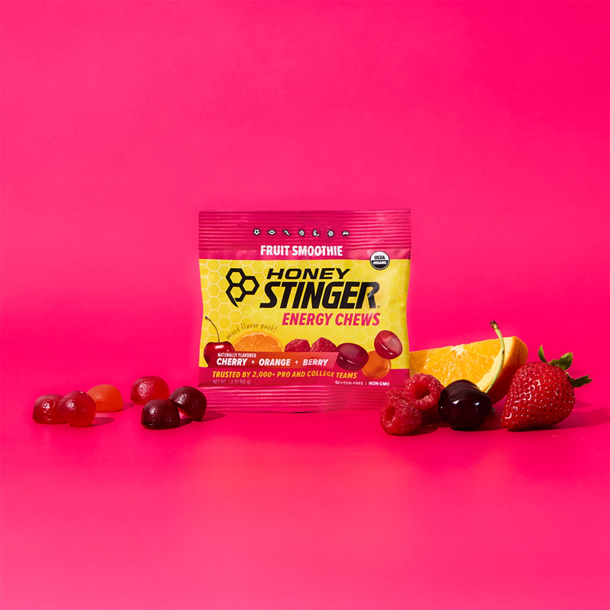 (4 pack) Honey Stinger Organic Gluten-Free Energy Chew, Fruit Smoothie, 4 Count Box