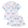 thumbnail image 2 of Conairie Valentine Pajamas Women Bow Print Cute Button Down Shirt And Shorts Pj Set Sleepwear Soft 2 Piece Outfits Lounge Sets Sky Blue XL, 2 of 6