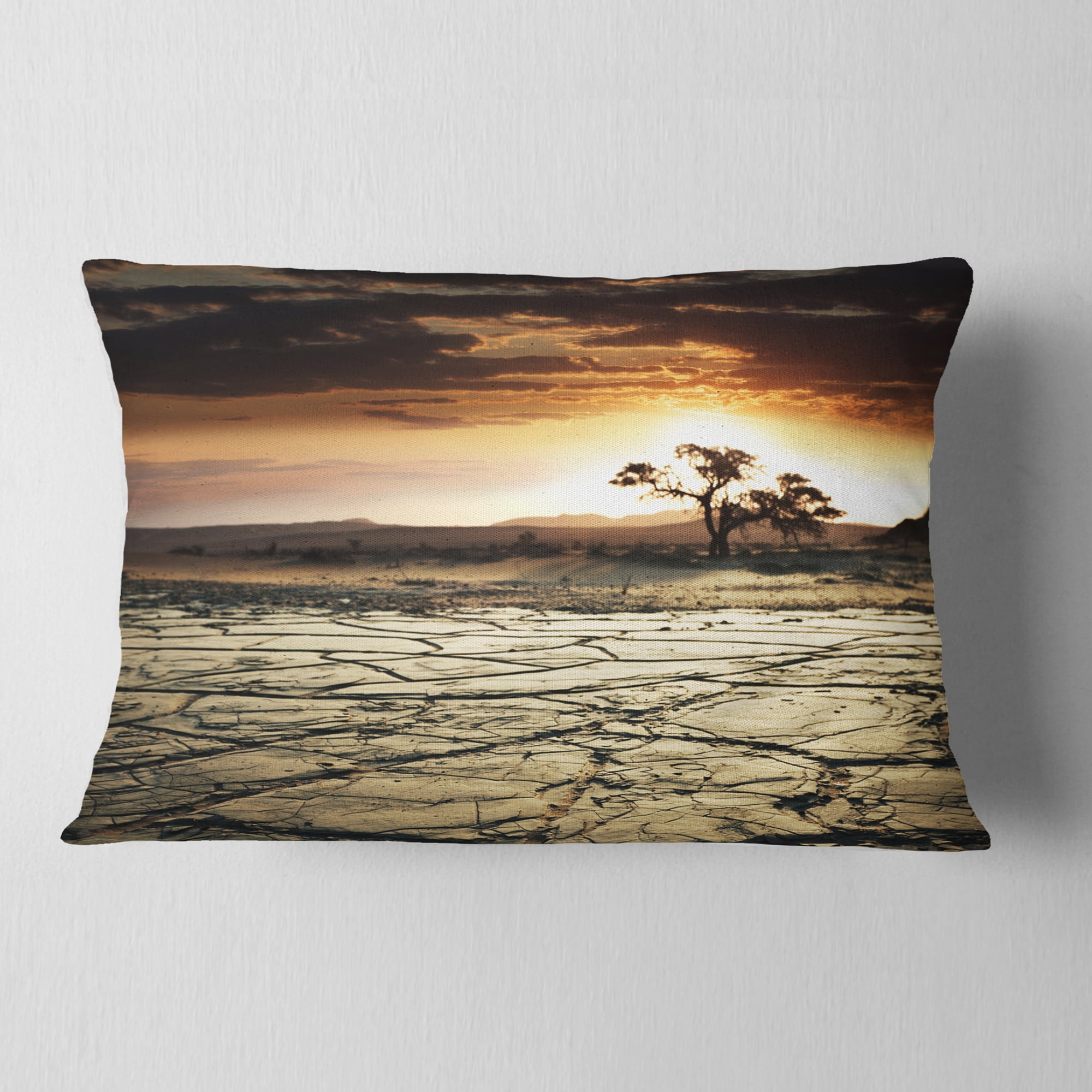 Designart Desert Gopi Cracked Drought Land - African Landscape Printed Throw Pillow - 12x20