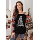 thumbnail image 3 of ABPHQTO Top de mujer negro con estampado de letras navideñas y rayas de leopardo en bloque de color, 3 of 5