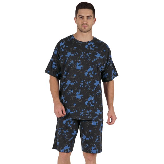 Inkmeso Printed Half Sleeve Nightwear Shorts Set For Men's Top and Shorts Soft Lounge Set 2 Piece