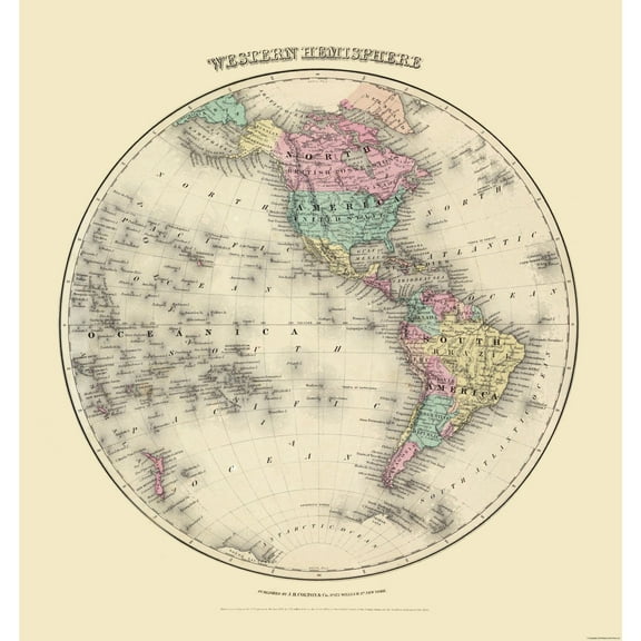Historic Map - Western Hemisphere - Colton 1855 - Vintage Wall Art