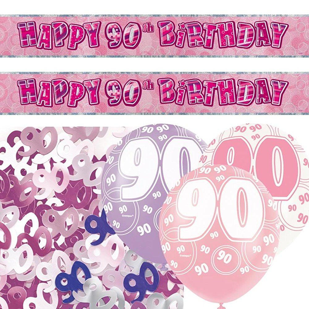 Pink 90th Birthday Party Decorations Balloons Banner Tableware Supplies Age 90