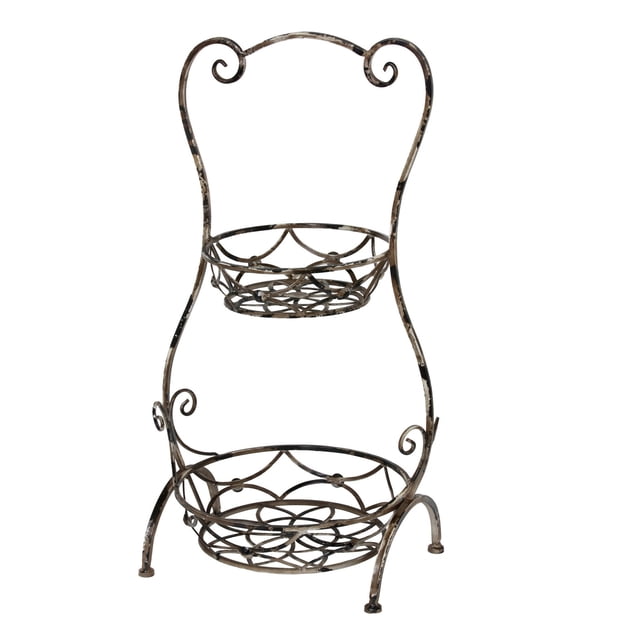 Distressed Black Finish Metal 2 Tier Garden Stand 28 Inches Tall