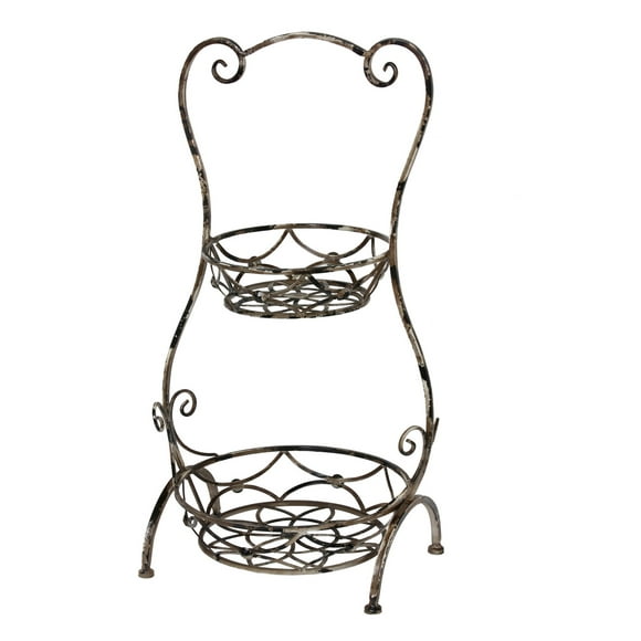 Distressed Black Finish Metal 2 Tier Garden Stand 28 Inches Tall