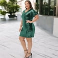 thumbnail image 4 of Women's Plus Size V-Neck Short Sleeve Sequin Party Dress- XXX Large, Dark Green, 4 of 7