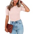 thumbnail image 4 of Womens Crewneck Short Sleeve Sweaters Tops Ribbed Pullover Sweater Blouse Soft Slim Fit Knit Sweater, 4 of 5