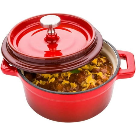 

8 Ounce Mini Casserole Dish 1 Mini Dutch Oven With Lid - Enameled Round Red Cast Iron Mini Cocotte Heavy-Duty For Baking Braising Or Roasting