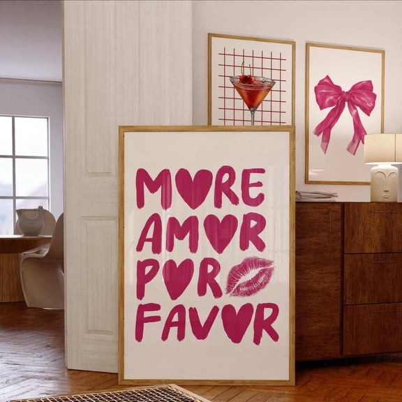 More Amor Por Favor Art Print, Retro Pink Kiss Poster, Aesthetic Trendy, Coquette Decor, Girly Apartment Dorm, Preppy Wall Art Home Decor #228, Unframed Poster Size 8x12