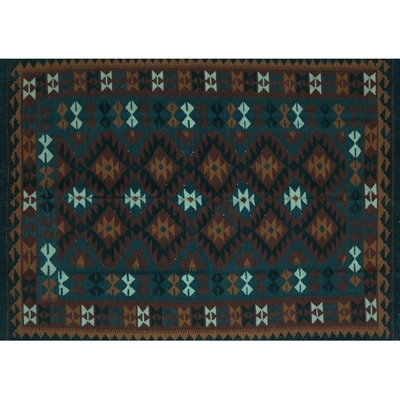 Ahgly Company Indoor Rectangle Southwestern Light Blue Country Area Rugs, 8' x 10'
