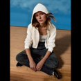 thumbnail image 4 of Sudadera Corta con Capucha y Cremallera para Mujer, Estilo Años 90, Larga, Cordón Ajustable y Bolsillos. Color Albaricoque Arroz M, 4 of 9