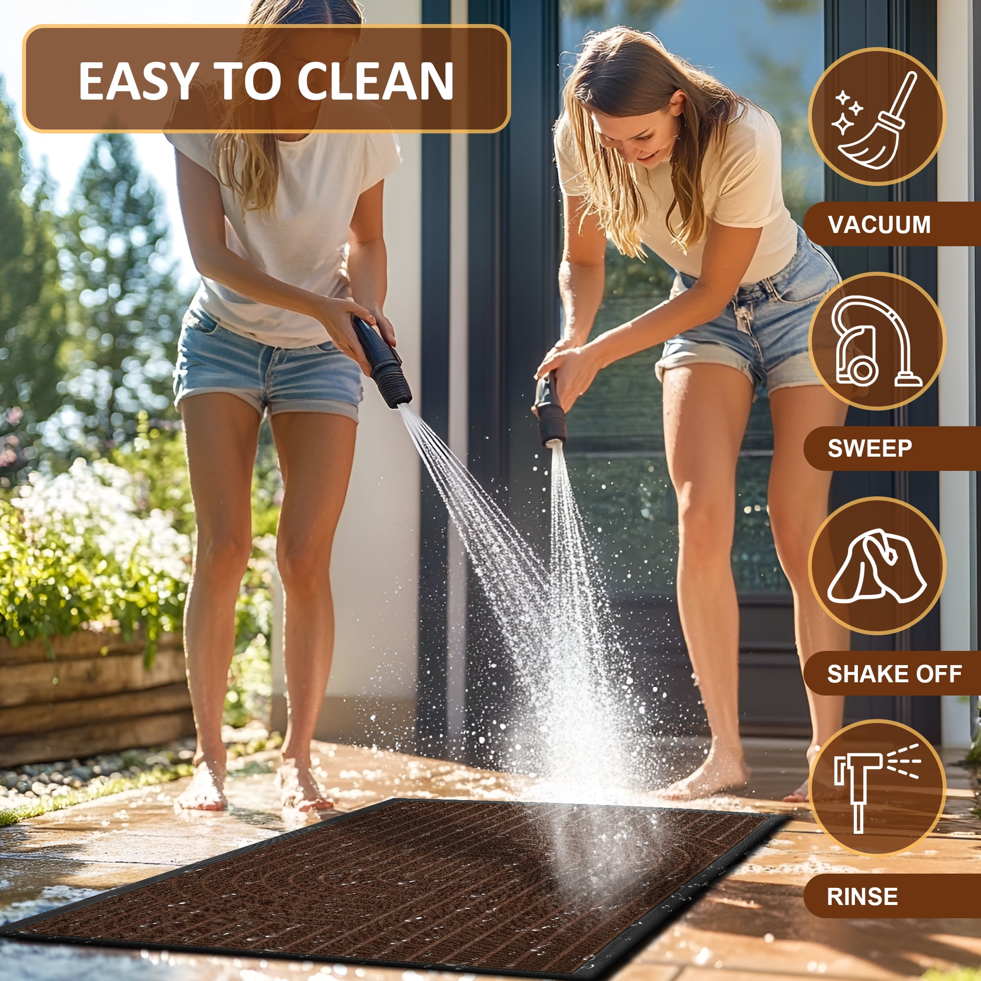 Vaparinckl Outdoor Mat, Non Slip 17"x30" Doormat, Front Door Welcome Mat, Absorbent Rubber, Low Profile Dirt Trapper Indoor Rug For Entryway & Outside Entrance, Brown