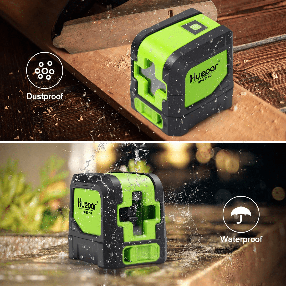 Huepar Cross Line Laser Level Green Beam Self-Leveling Laser Level Tools for Home DIY Picture Hanging with 360° Magnetic Pivoting Base