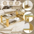 thumbnail image 2 of 47.5" Square Glass Coffee Table,Luxury Center Table Living Room Table,Gold Stainless Steel Irregular Leg,Double-Layer Structure,Clear Glass Desktop,Gold, 2 of 8