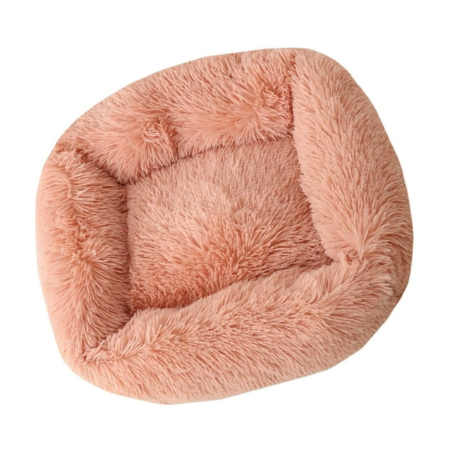 Cama para mascotas de felpa cálida perrera pequeña y mediana con manta rectangular S rosa
