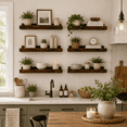 thumbnail image 4 of KAIWIN Floating Shelves for Wall, 15.7In Brown Wall Shelves for Decor Storage Set of 6, Wall Mounted Wood Shelves for Bedroom, Living Room, Bathroom, Kitchen, 4 of 5